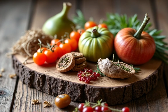 Imagine cu ingrediente naturale atent selecționate, cum ar fi ierburi și rădăcini, dispuse artistic.